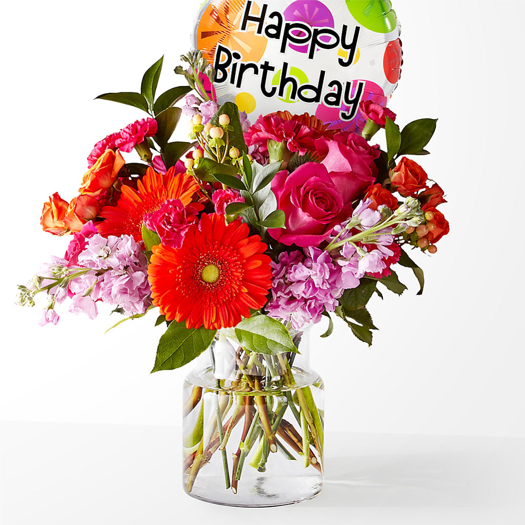 Fiesta Bouquet with Birthday Balloon – Moreno Valley Flower Box, Moreno Valley CA