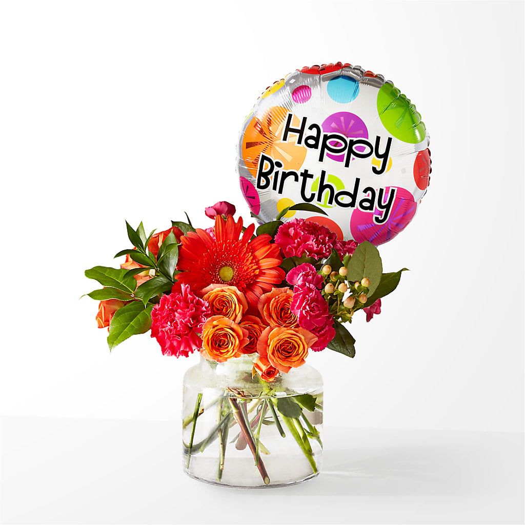 Fiesta Bouquet with Birthday Balloon – Moreno Valley Flower Box, Moreno Valley CA
