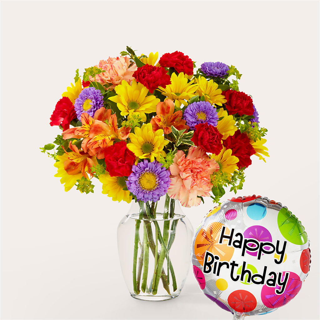 Kaleidoscope Bouquet with Birthday Balloon – Moreno Valley Flower Box, Moreno Valley CA