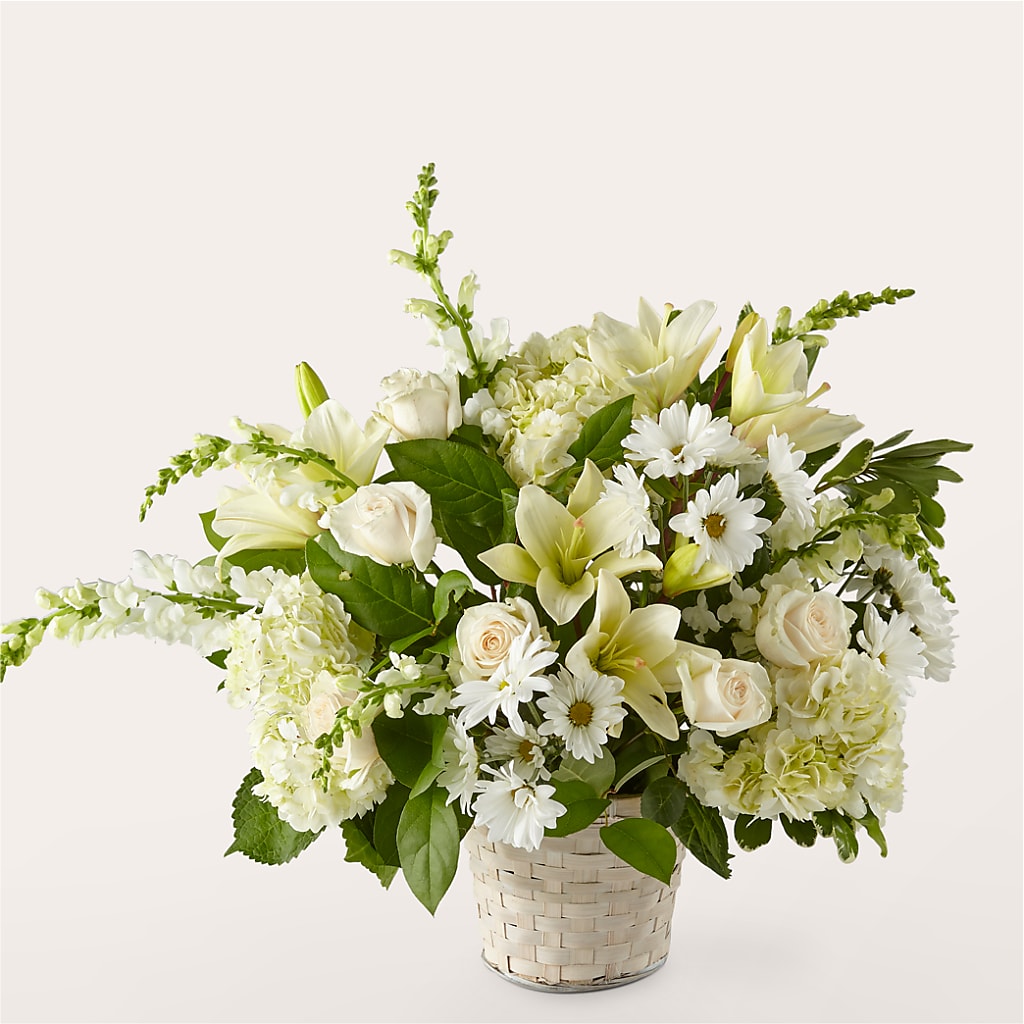 Ivory Elegance Floral Basket – Moreno Valley Flower Box, Moreno Valley CA