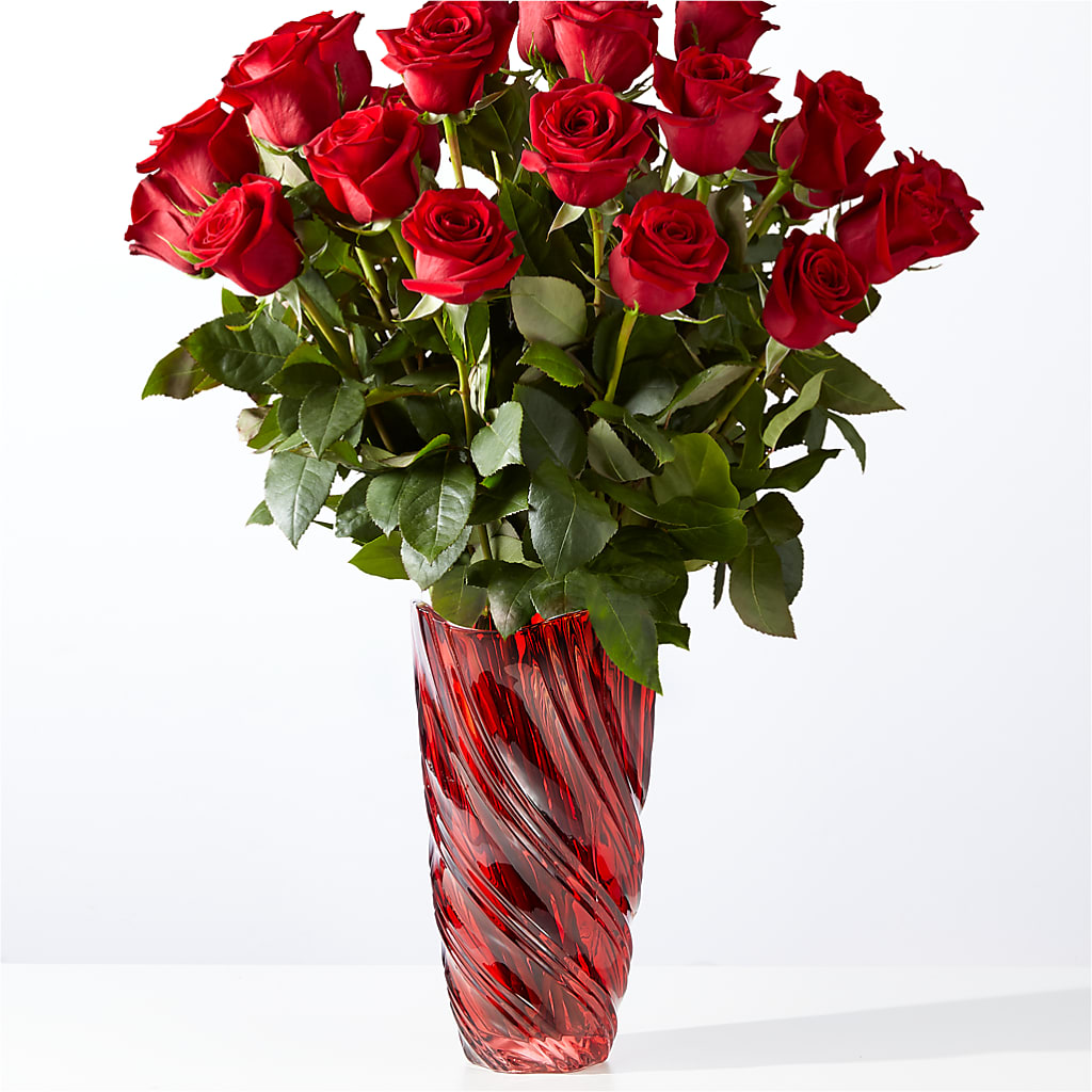 Classic Love Red Rose Bouquet with Luxe Swirl Vase – Moreno Valley Flower Box, Moreno Valley CA