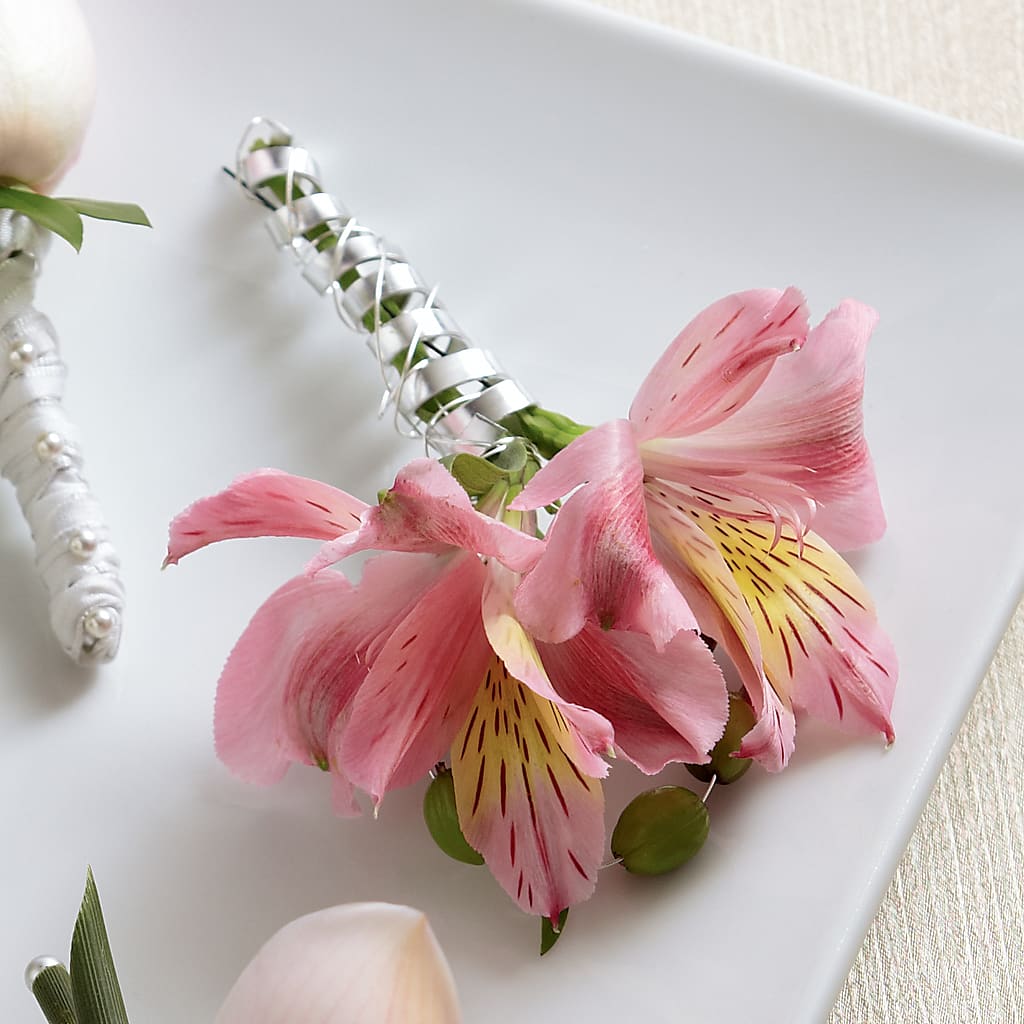 Pink Peruvian Lily Boutonniere – Moreno Valley Flower Box, Moreno Valley CA