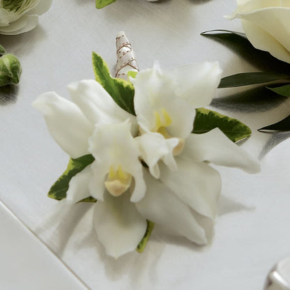 White Mini Cymbidium Boutonniere –  Moreno Valley Flower Box, Moreno Valley CA